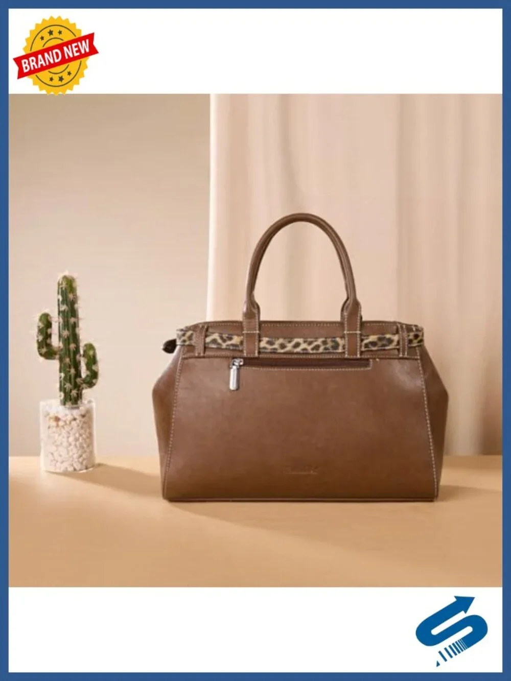 PU Leather Leopard Belt Tote Bag with Crossbody Strap Large Capacity Satchel